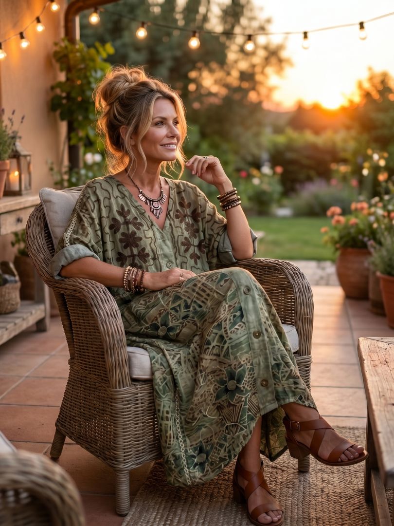 Aleta™ | Vestido Midi Oversize con Botones y Bordado