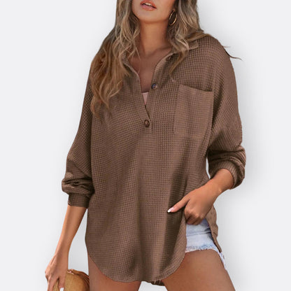 Inés - Blusa túnica ligera con escote en V y botones