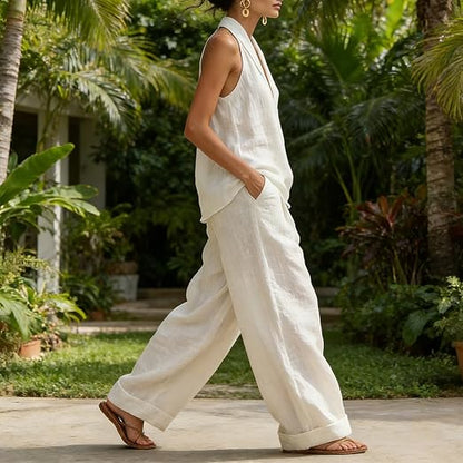 Conjunto Ainhoa™ | Conjunto de lino con mangas murciélago y pantalón ancho
