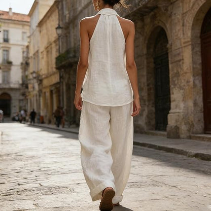 Conjunto Ainhoa™ | Conjunto de lino con mangas murciélago y pantalón ancho