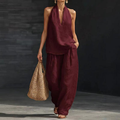 Conjunto Ainhoa™ | Conjunto de lino con mangas murciélago y pantalón ancho