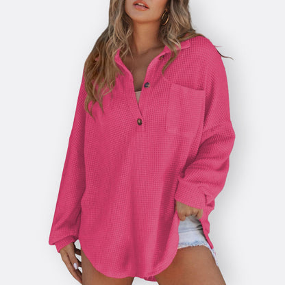 Inés - Blusa túnica ligera con escote en V y botones