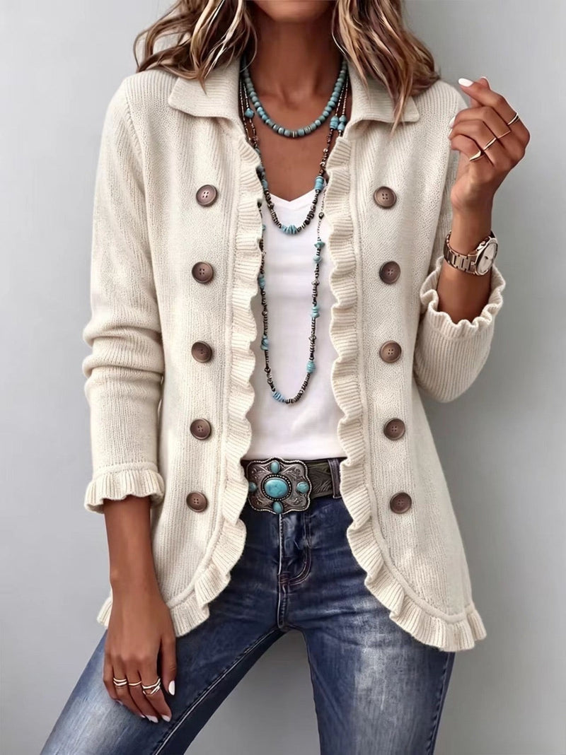 Elvira™ | Chaqueta de Punto Marfil con Volantes