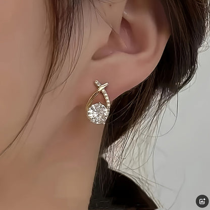 Pendientes de Botón con Cruz Dorada y Zircones