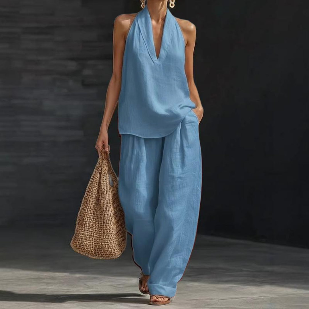 Conjunto Ainhoa™ | Conjunto de lino con mangas murciélago y pantalón ancho