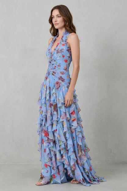 Beatriz™ | Vestido Largo de rosas con Escote Halter