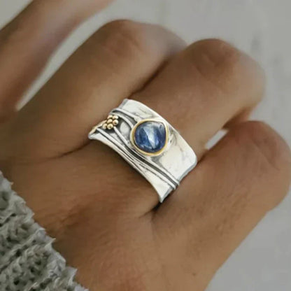 Bague Vintage Saphir Bleu Plaqué Argent