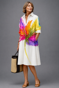 Vestido Lidia™ | Vestido midi artístico con estampado floral acuarela