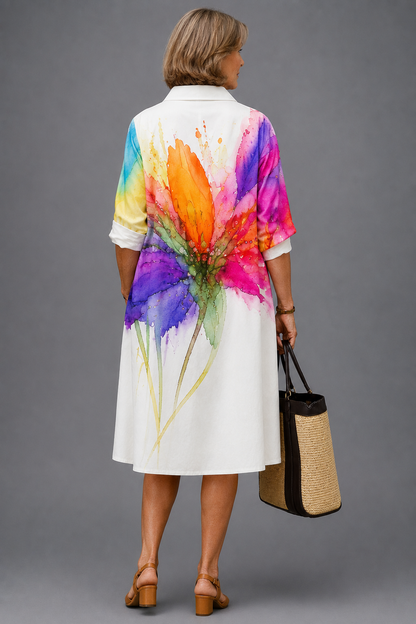 Vestido Lidia™ | Vestido midi artístico con estampado floral acuarela