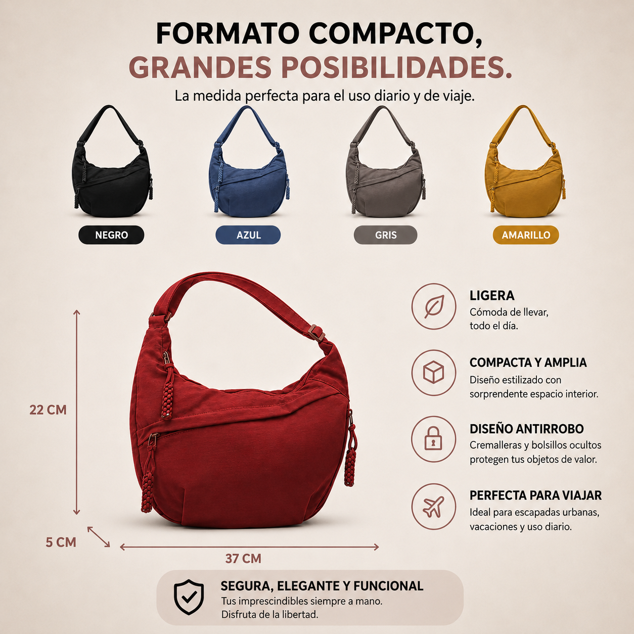 Elena™ | Bolso de Hombro Beige