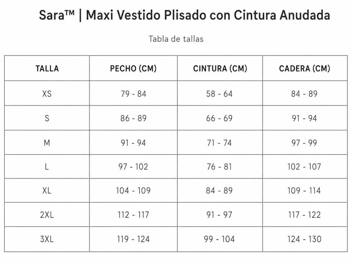Tabla de tallas