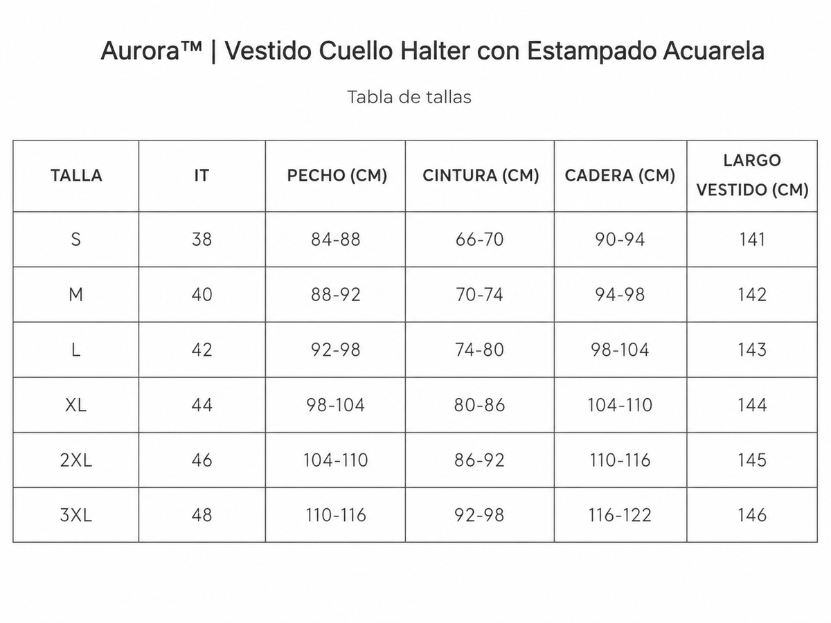 Tabla de tallas