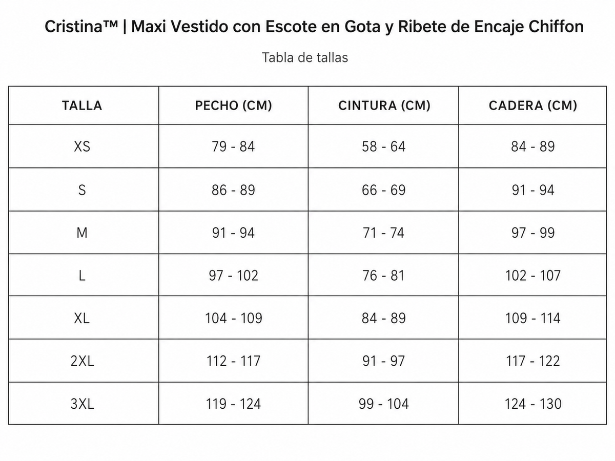Tabla de tallas