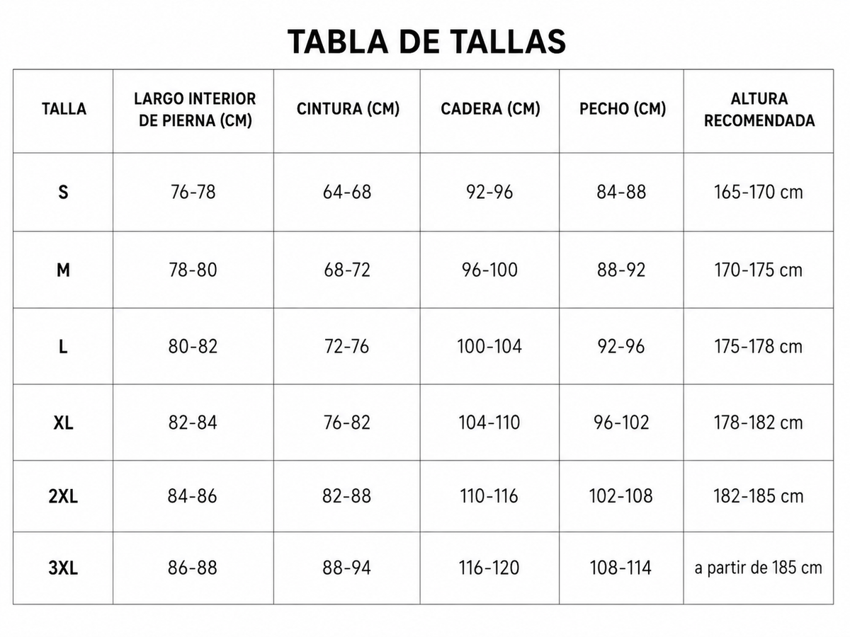 Tabla de tallas