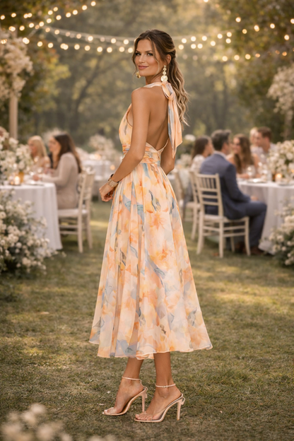 Vestido Esther™ | Vestido floral de Cuello Halter con Estampado de Acuarela