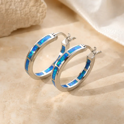 Boucles d’Oreilles Halo à l’Opale de Feu Bleue