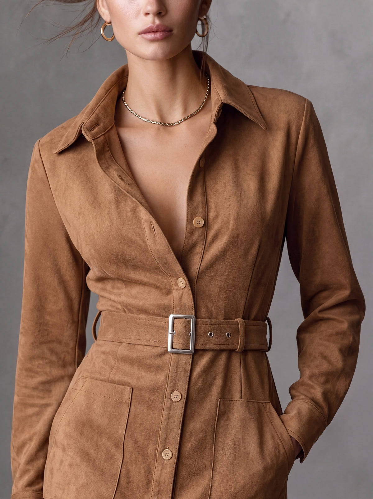Beatriz™ | Vestido Camisero Efecto Ante
