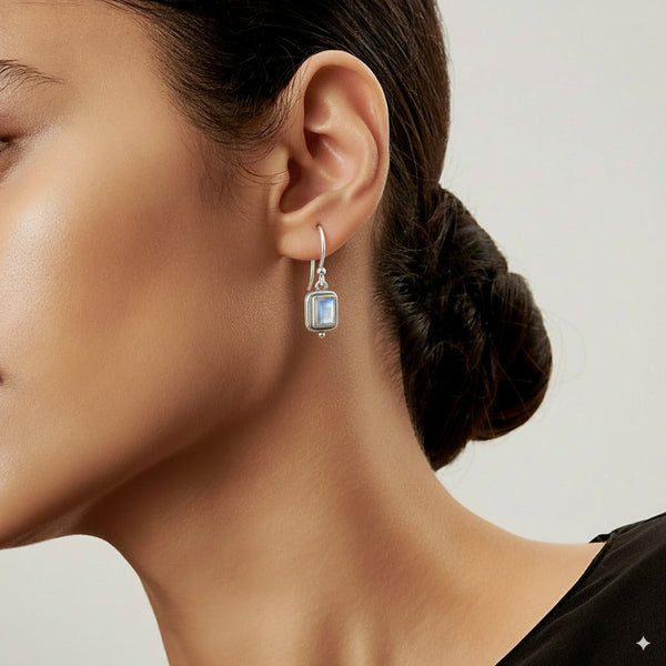 Beatriz - Pendientes Vintage con Piedra de Luna Cuadrada