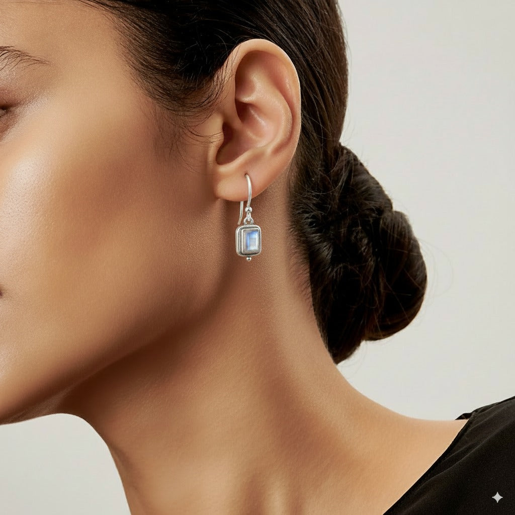 Beatriz - Boucles d'oreilles vintage avec pierre de lune carrée