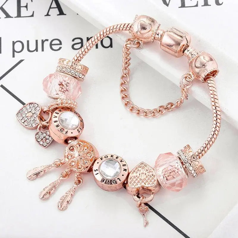 Bracelet Attrape-Rêves Rose avec Charms en Argent Sterling Inclus