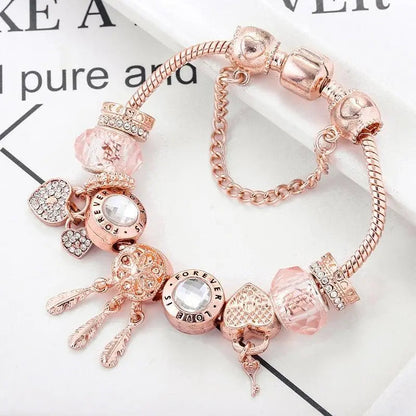 Bracelet Attrape-Rêves Rose avec Charms en Argent Sterling Inclus