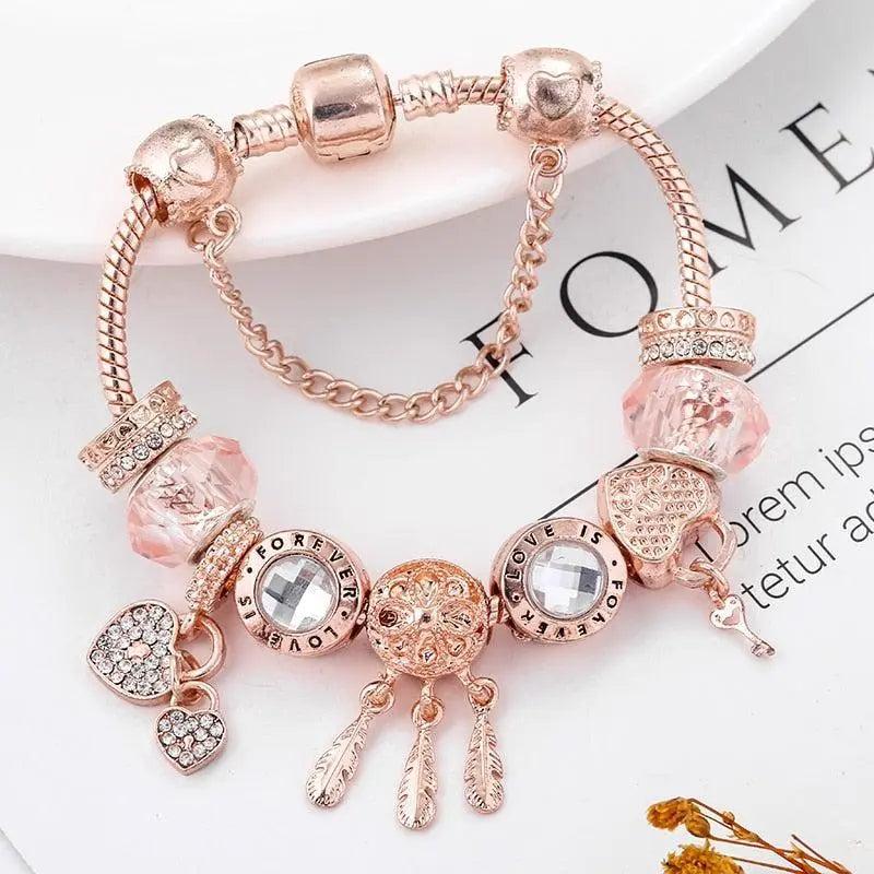 Bracelet Attrape-Rêves Rose avec Charms en Argent Sterling Inclus