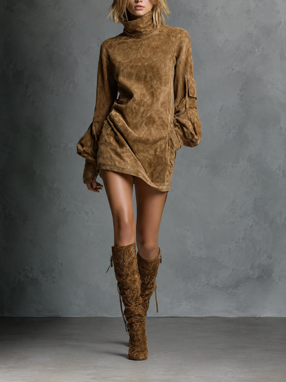 Lorena™ | Vestido Oversize Efecto Ante con Cuello Alto