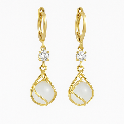 Boucles d'Oreilles Pendantes en Or avec Opale Blanche
