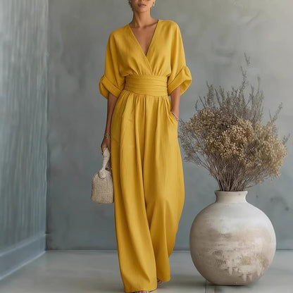 Vestido Elegante en V, Espalda Descubierta y Mangas Fluidas