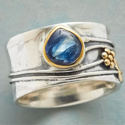 Bague Vintage Saphir Bleu Plaqué Argent