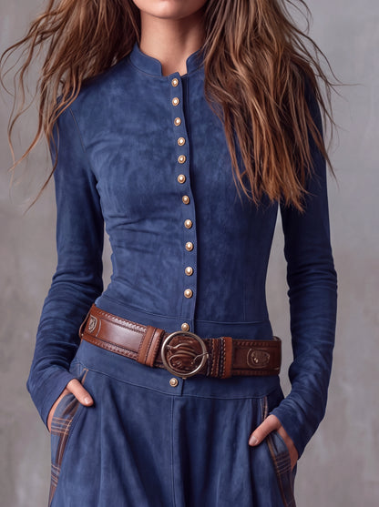 Lucía™ – Vestido Largo Efecto Ante
