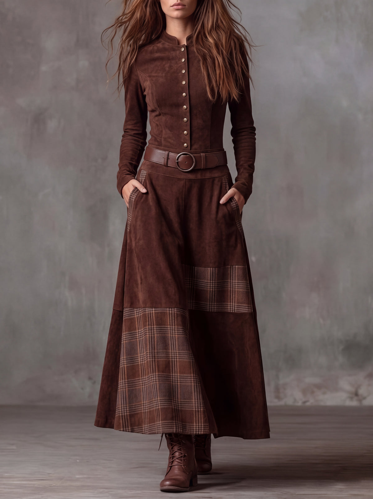 Lucía™ – Vestido Largo Efecto Ante