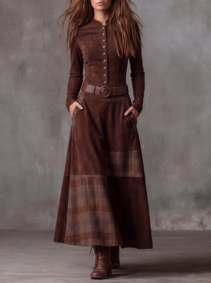 Lucía™ – Vestido Largo Efecto Ante