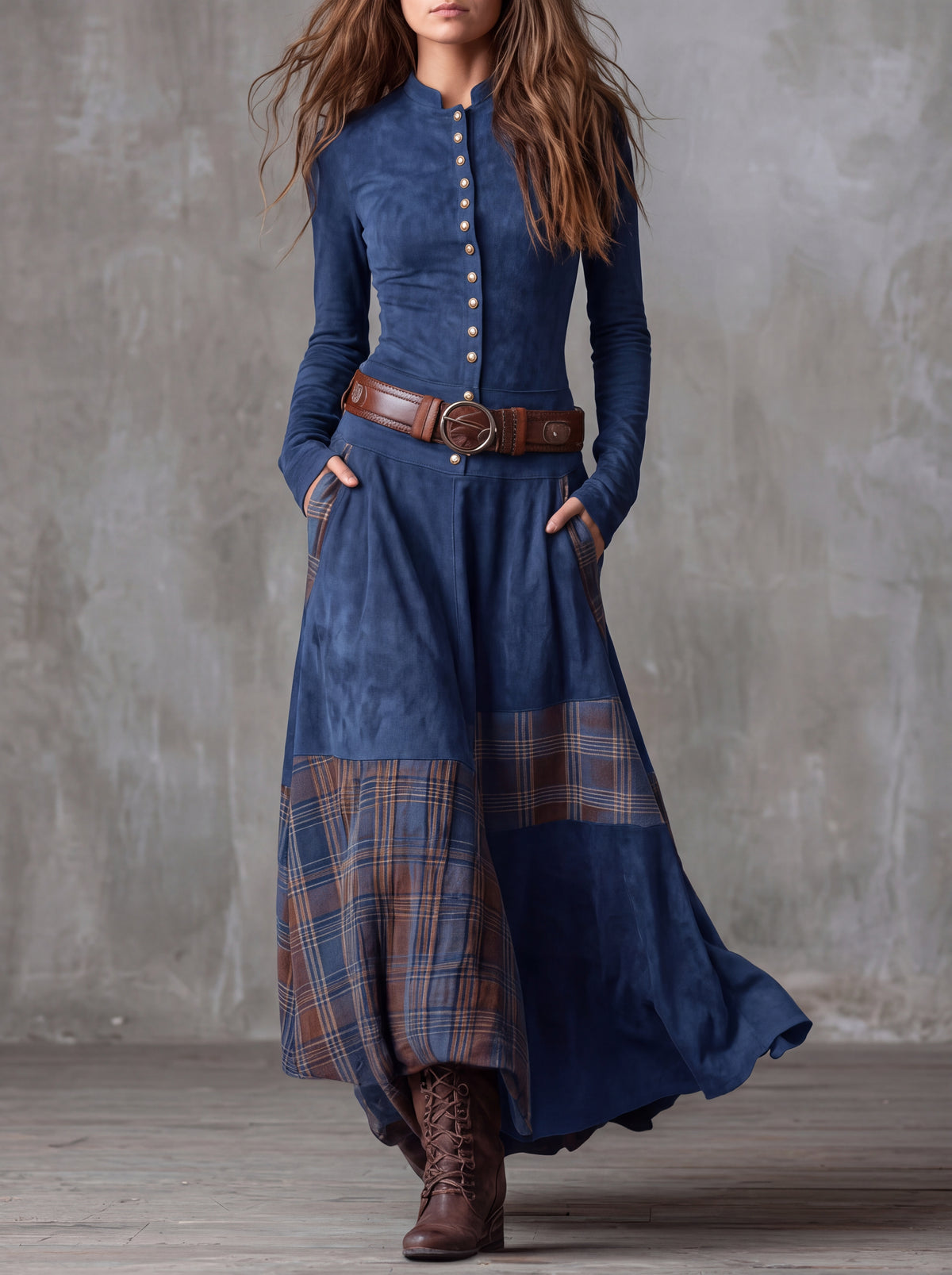 Lucía™ – Vestido Largo Efecto Ante
