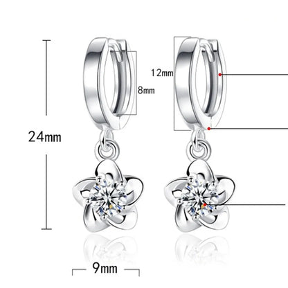 Boucles d'oreilles en Argent Sterling avec Zircons Violets et Blancs