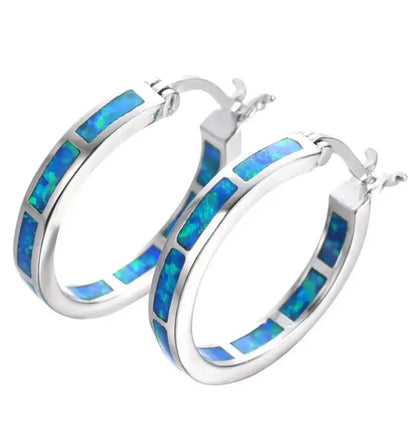Boucles d'oreilles Chic en Cercle avec Opale de Feu Bleu