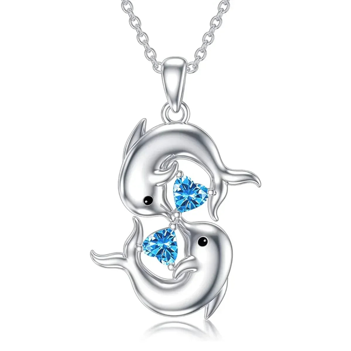 Collier en Argent avec Doubles Dauphins et Cristal Bleu