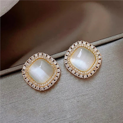 Boucles d'oreilles Chic Carrées avec Opale et Zircons Cubiques