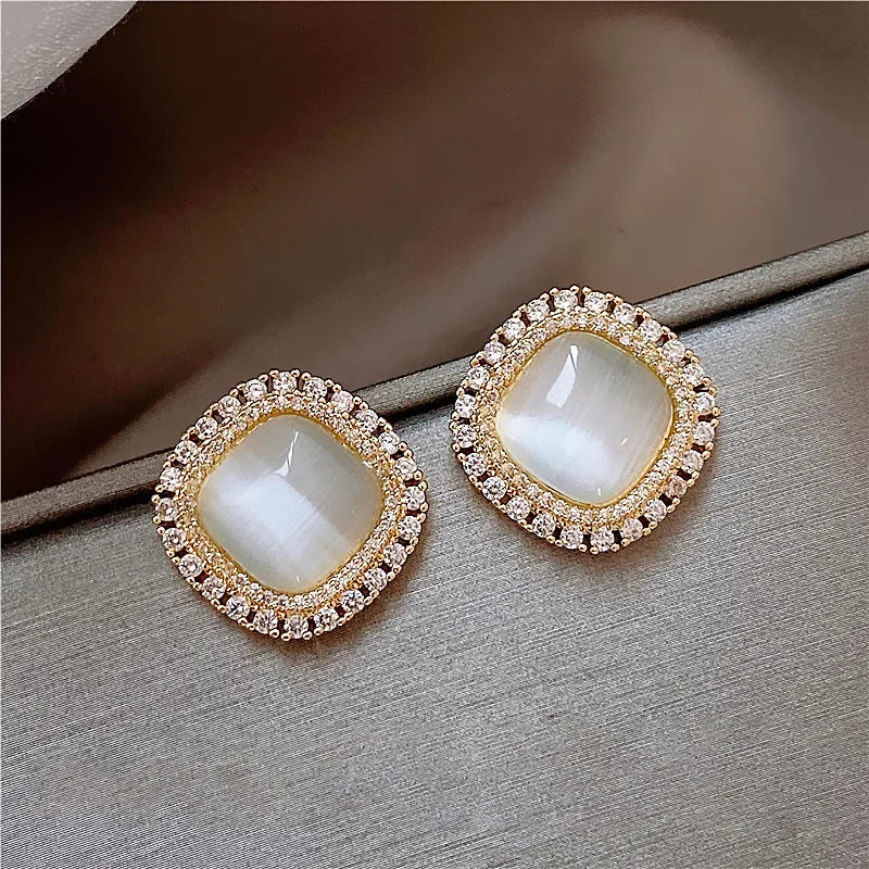 Boucles d'oreilles Chic Carrées avec Opale et Zircons Cubiques