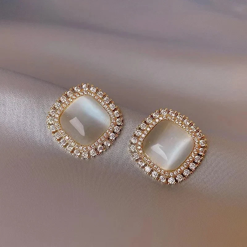 Boucles d'oreilles Chic Carrées avec Opale et Zircons Cubiques