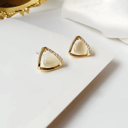 Boucles d'oreilles Sophistiquées Triangulaires avec Opale et Cristaux