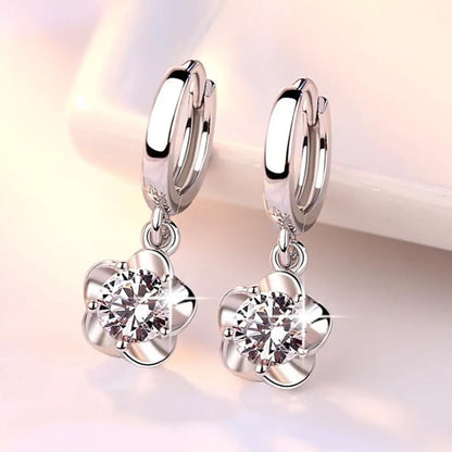 Boucles d'oreilles en Argent Sterling avec Zircons Violets et Blancs