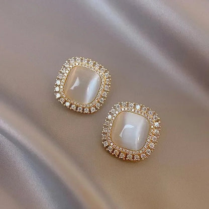 Boucles d'oreilles Chic Carrées avec Opale et Zircons Cubiques