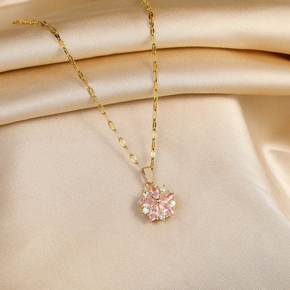 Collier Sakura Rose Romantique en Acier Inoxydable