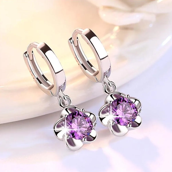 Pendientes de Plata Esterlina con Zircones Violeta y Blanco