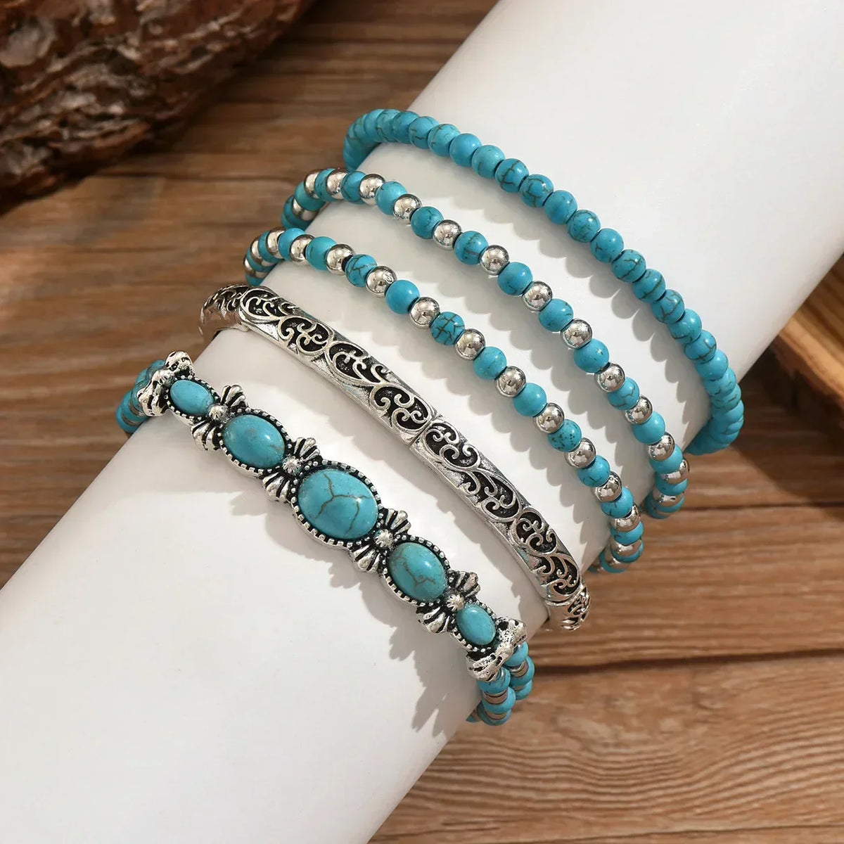 Conjunto de Pulseras Boho con Perlas Turquesas