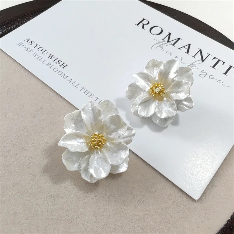 Boucles d'Oreilles Chic à Bouton en Acrylique Blanc
