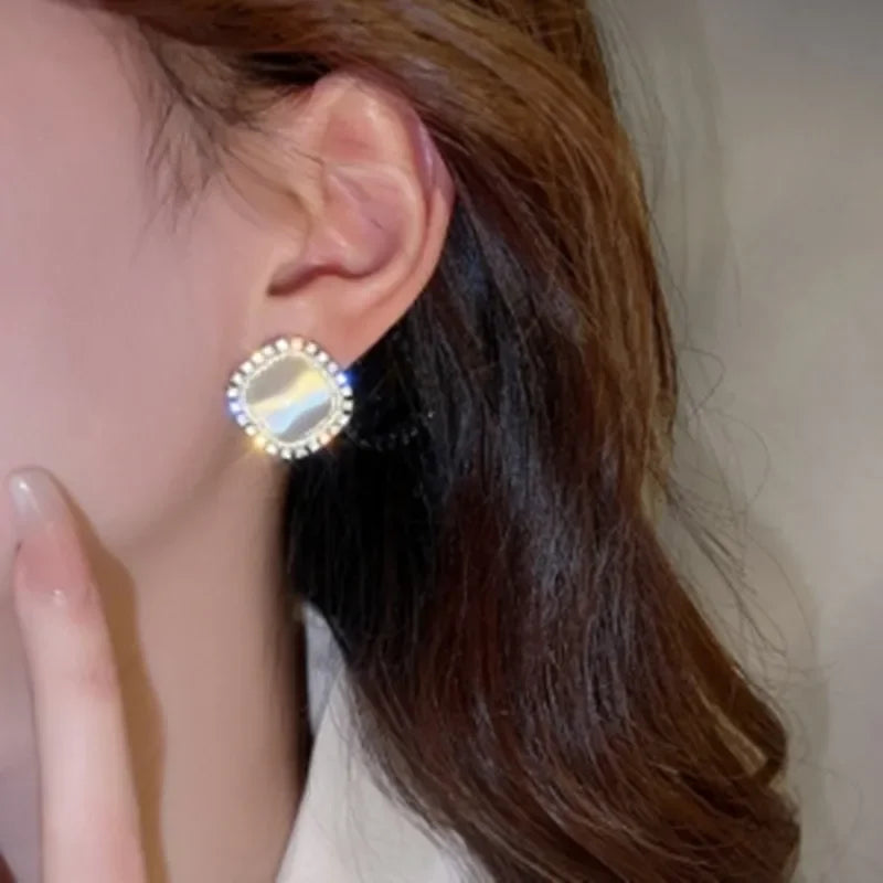 Boucles d'oreilles Chic Carrées avec Opale et Zircons Cubiques