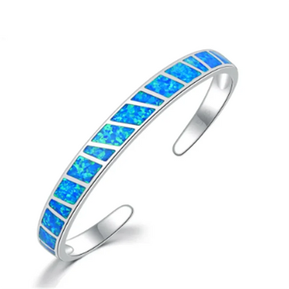 Bracelet Ajustable Opale Bleu Fire en Argent