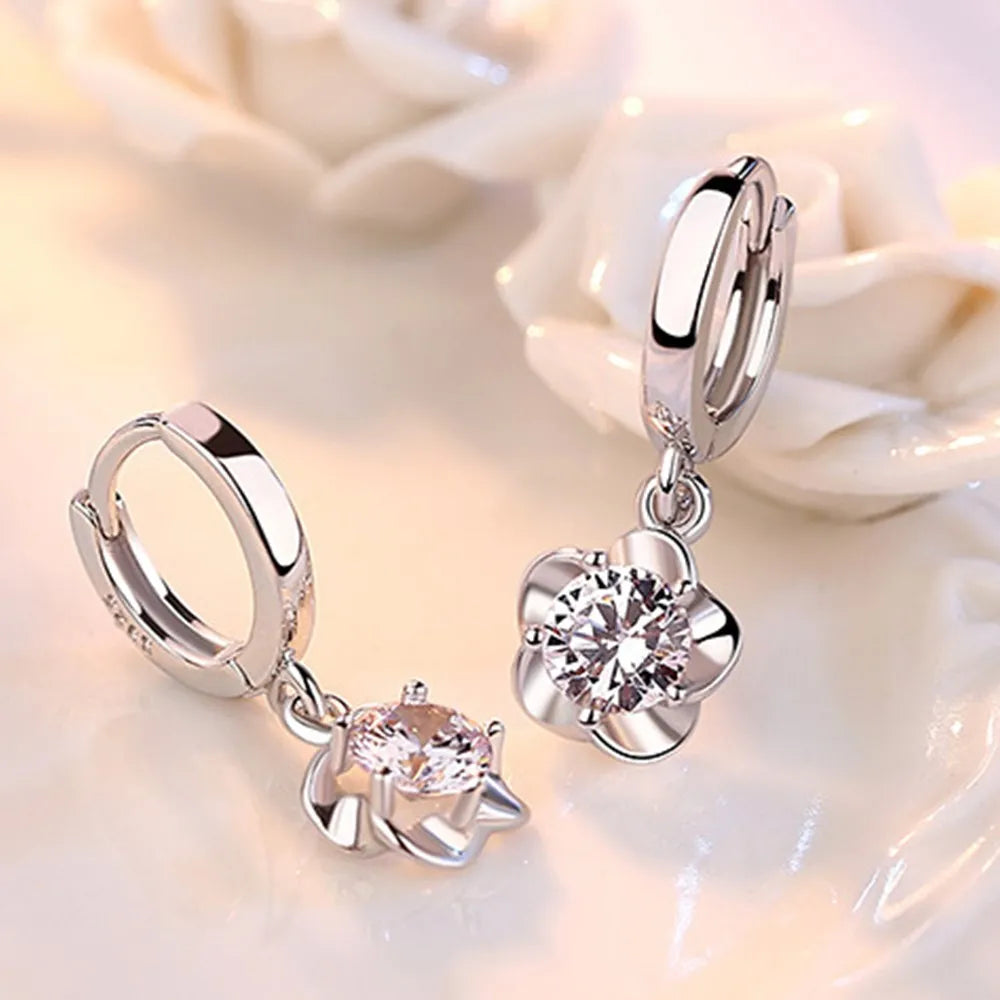 Boucles d'oreilles en Argent Sterling avec Zircons Violets et Blancs